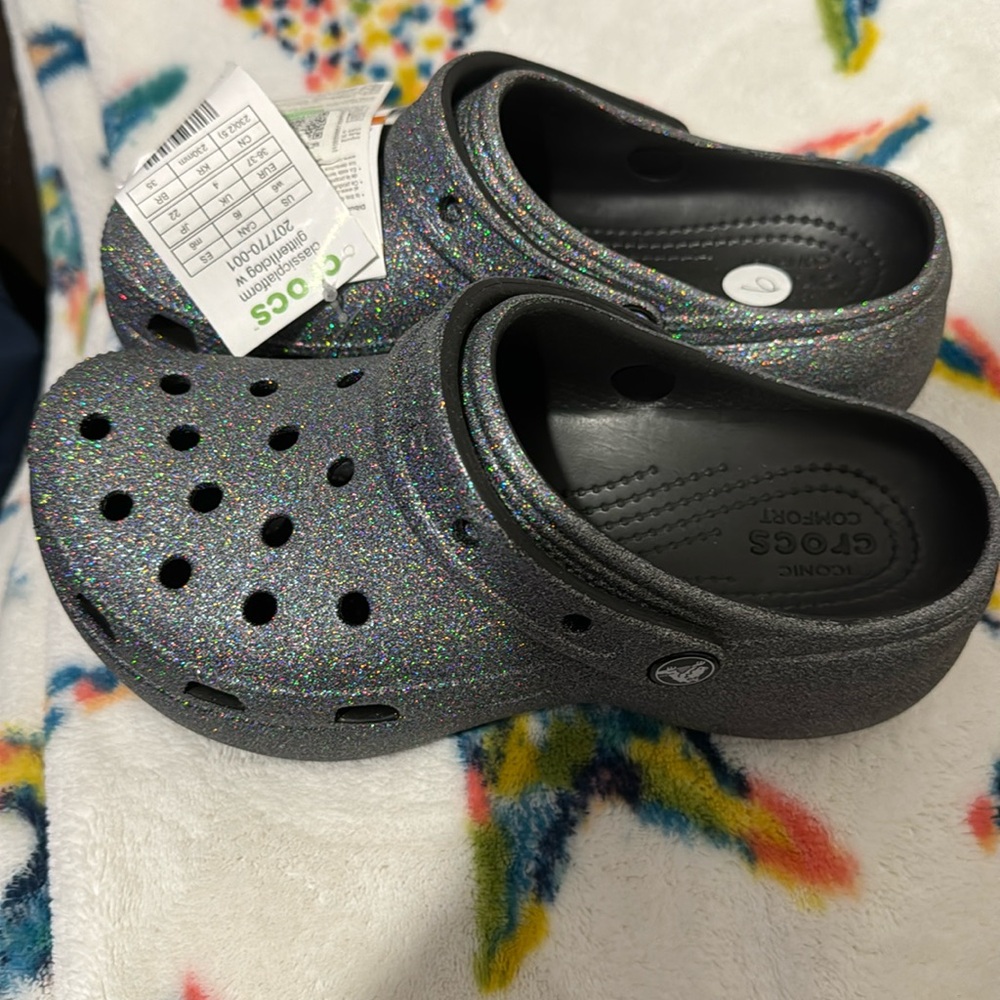 COPY - Black sparkly iridescent crocs size 6 women’s